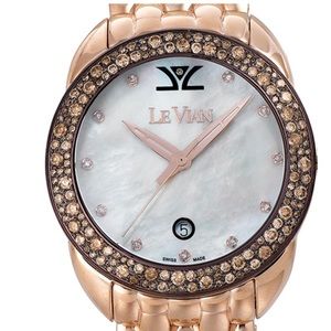 LeVian 38 mm round Wristwatch with 1.93cts of Chocolate and Vanilla Diamonds